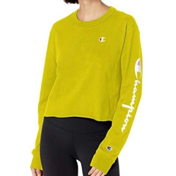 Champion Women's Crewneck Cropped Long Sleeve Boyfriend Tee - Picture 1 of 8